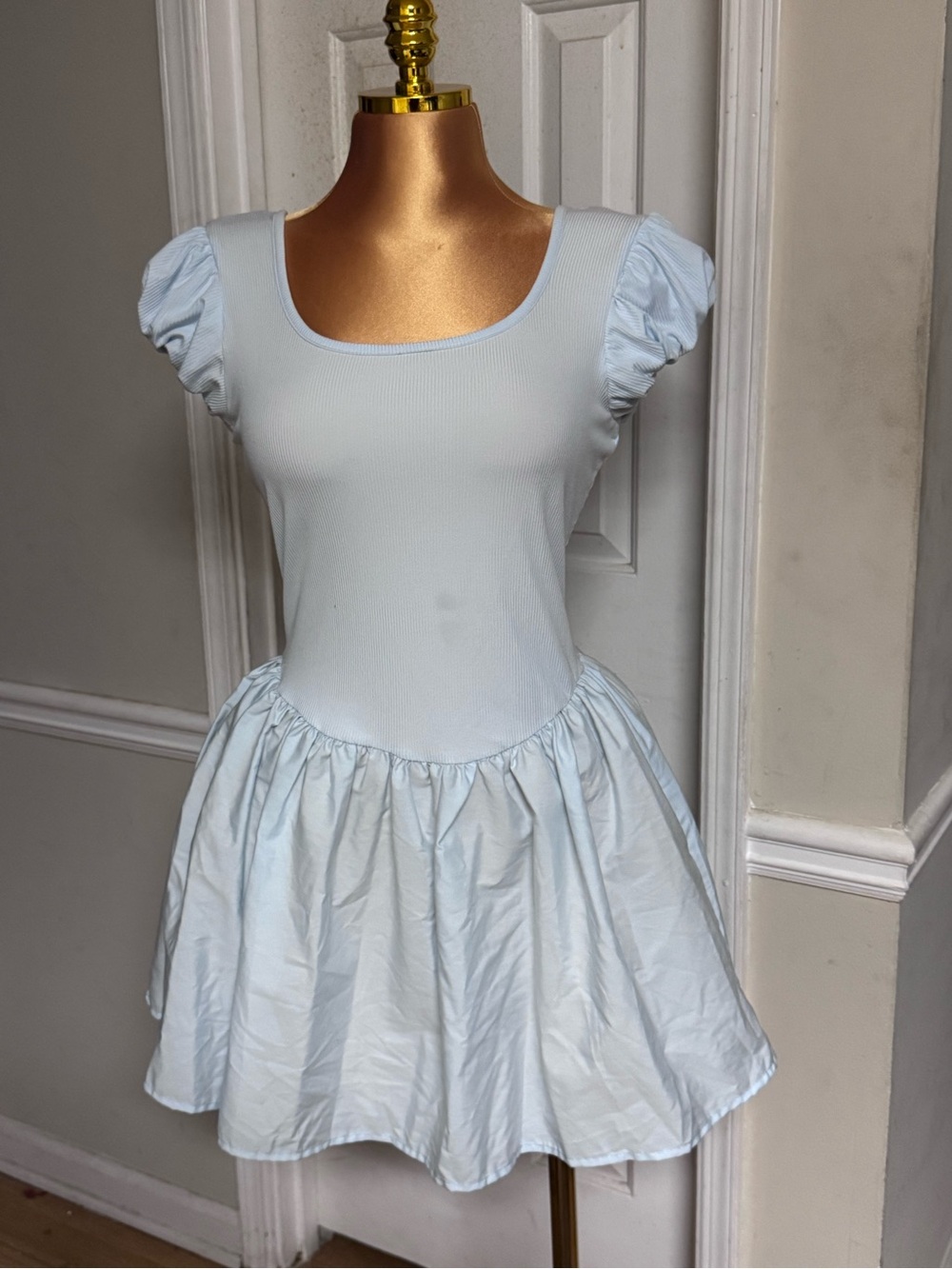 Discreet Light Blue Ribbed Tank Dress - Picture 2 of 5
